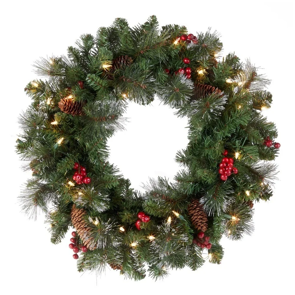 National Tree Company Pre-Lit 24” Artificial Wreath Berries Crestwood Spruce NIB